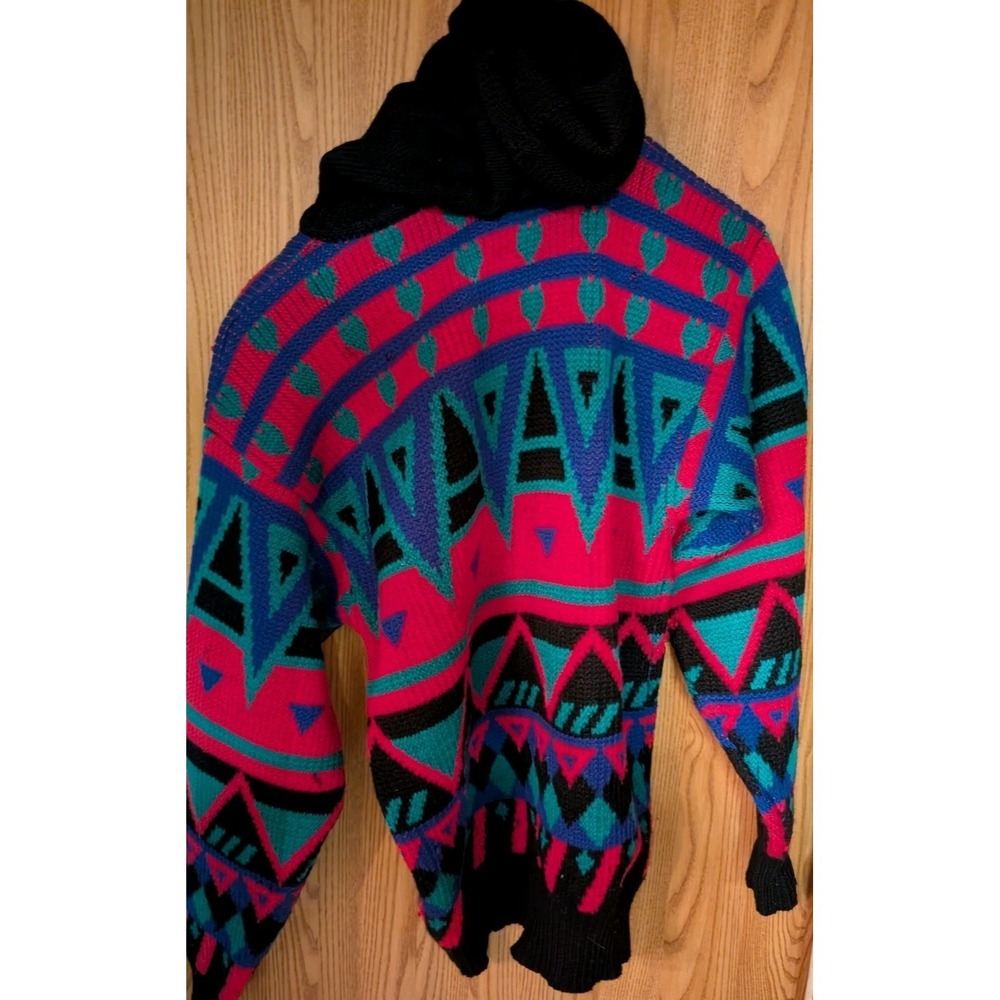 Vintage Nils 80s/90s Unisex Aztec Ski Sweater Bold Pink Blue Turquoise Size L